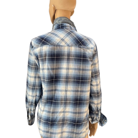 Jachs Girlfriend BAE blue plaid long sleeve snap button down cotton flannel med - Picture 6 of 15